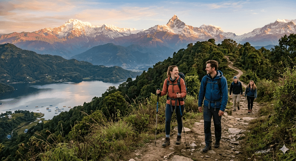 Pokhara: Sarangkot sunrise & Downhill Hike Above Fewa lake