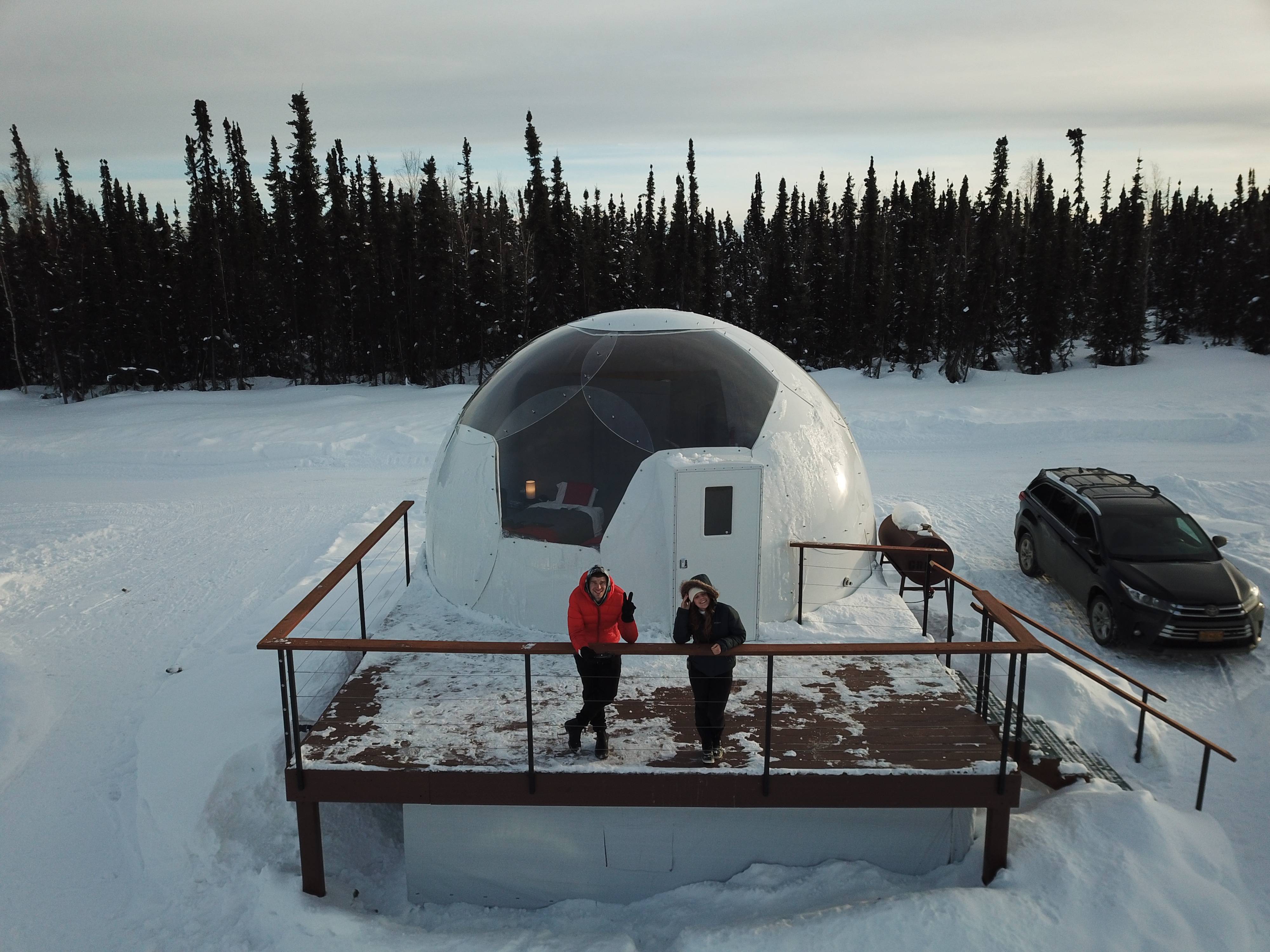 Stay at the Borealis Basecamp | 5-Day Aurora Viewing Tour from Fairbanks: Chena Hot Springs, Aurora Ice Museum and Arctic Circle Sign | 14 Pax Small Group